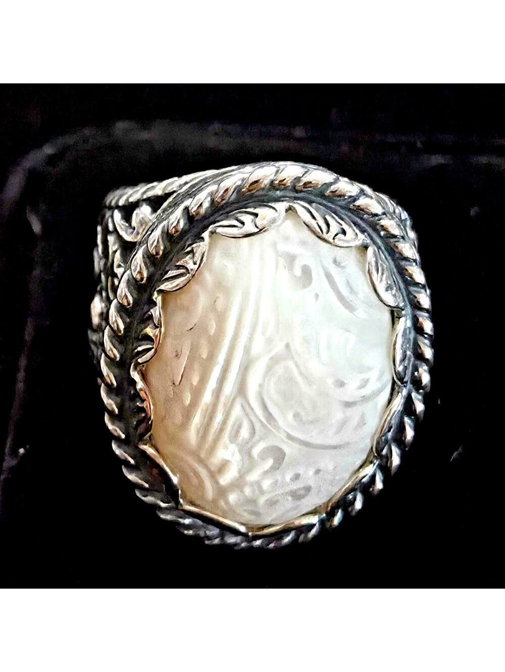 Carolyn Pollack Rodeo Mother of Pearl Sterling Silver Ring Sz 8 16.6g VTG QVC